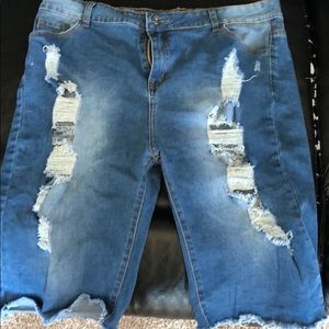 Long ripped jean shorts